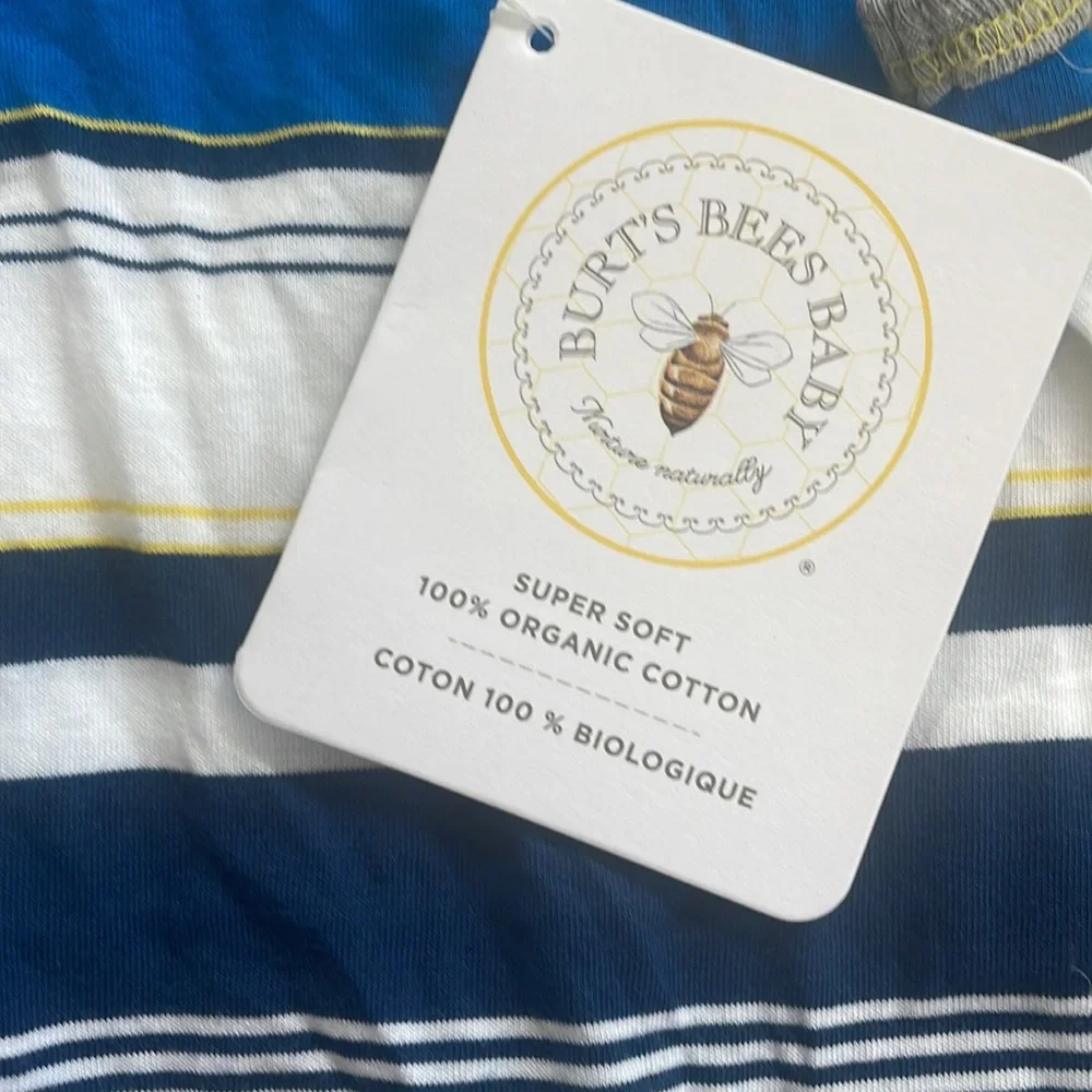 Burt’s Bees Baby Boys size 24 months romper blue stripes - Picture 2 of 3